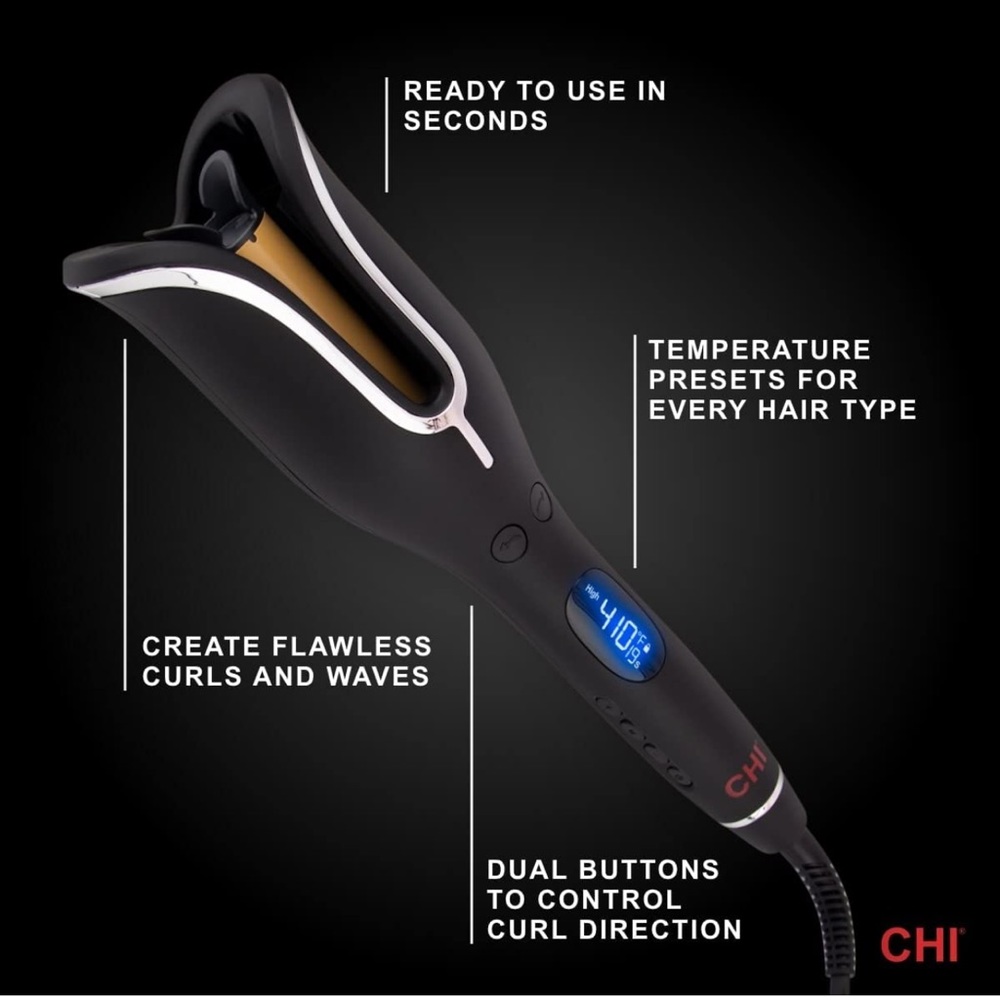 Chi Spin 'n Curl 1" Ceramic Rotating Curler - Hair Curling Tool/ Black
